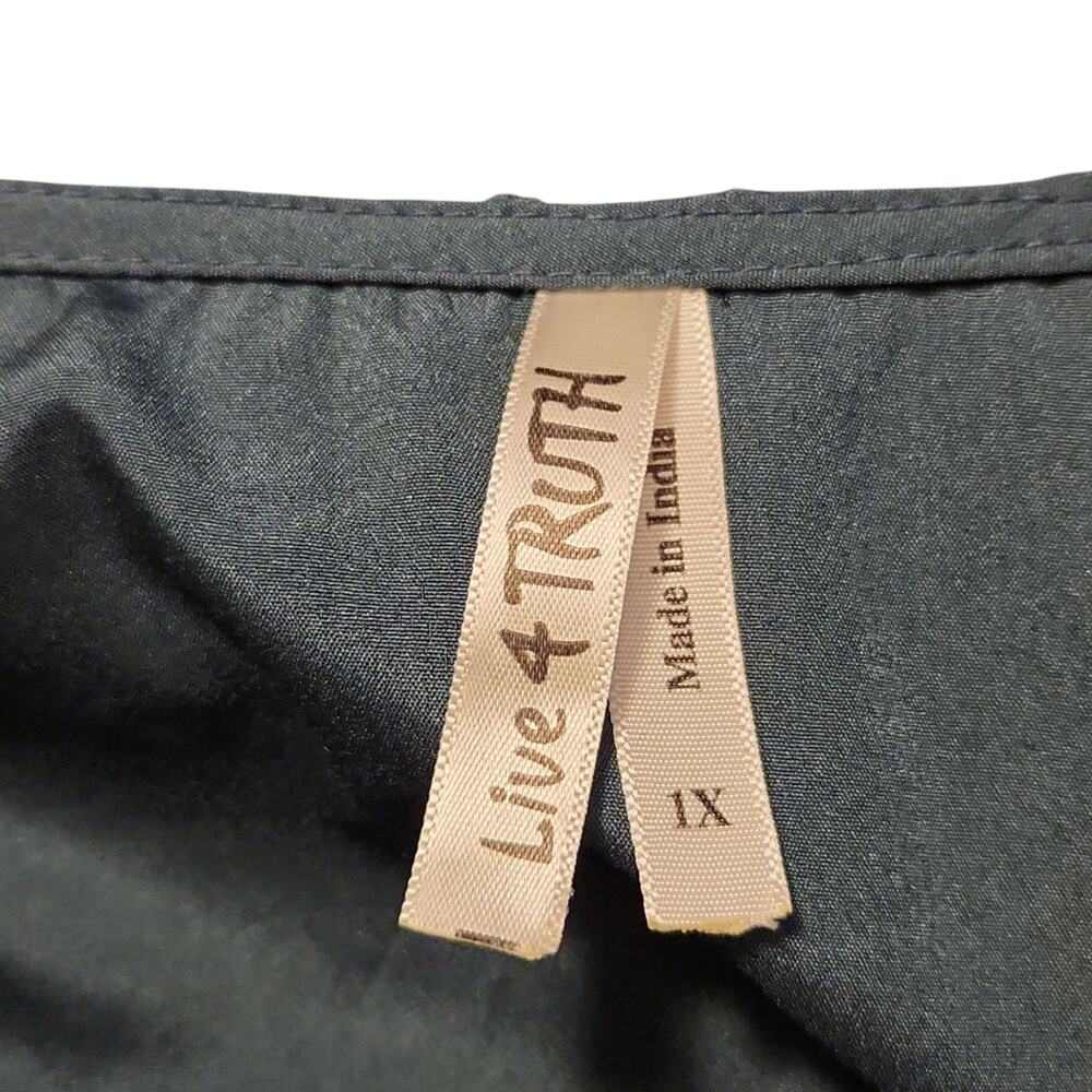 Live 4 Truth Size 1X Dark Green Utility Blouse Gold Trim Roll Tab Sleeves - Picture 7 of 11